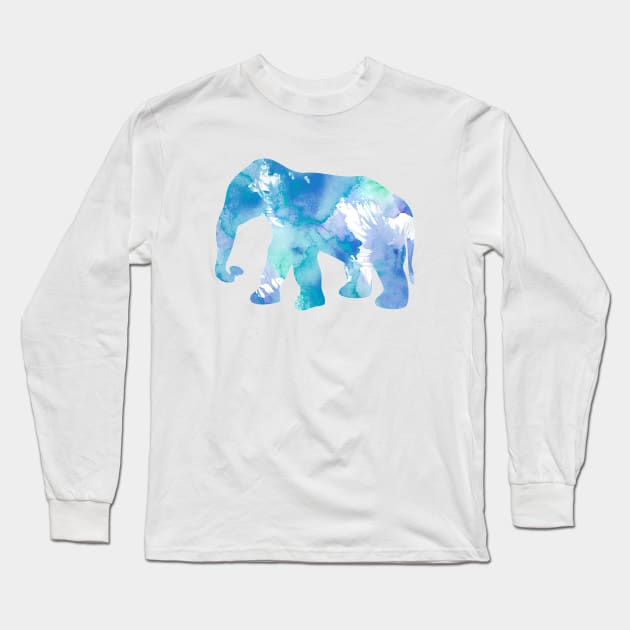 Light Blue Elephant Watercolor Painting Long Sleeve T-Shirt by Miao Miao Design